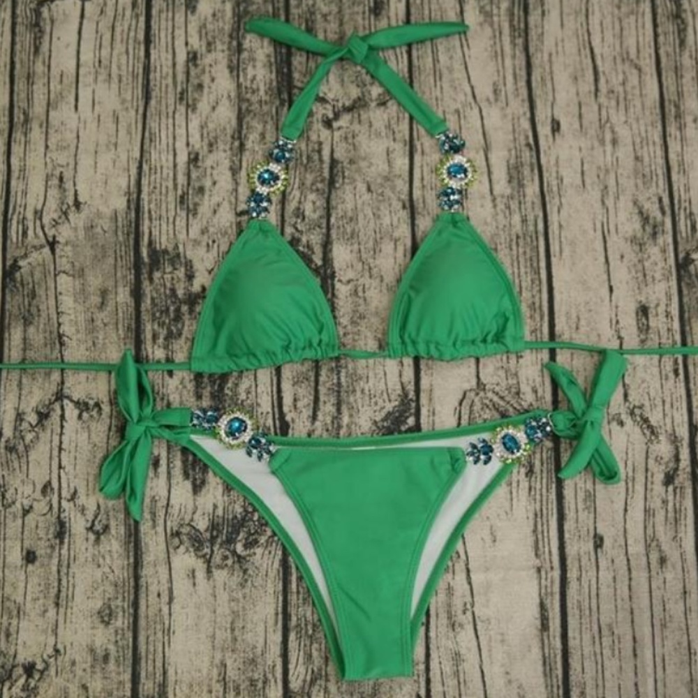 GreenRhinestone Brazilian Bikini